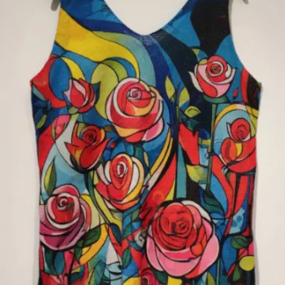 Vibrant Rose Print Sleeveless Tank Top